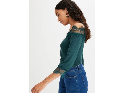 B.P.C bluzka butelkowa zieleń z koronką odkryte ramiona ^48/50
