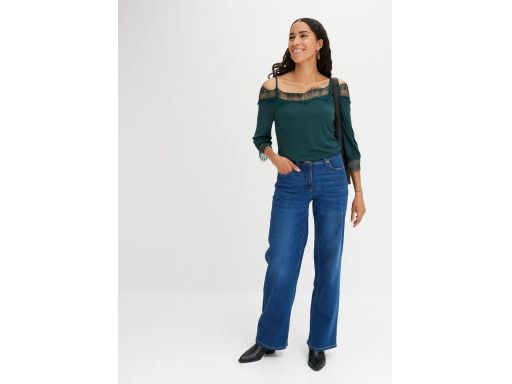 B.P.C bluzka butelkowa zieleń z koronką odkryte ramiona ^48/50