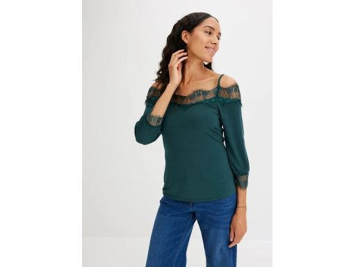 B.P.C bluzka butelkowa zieleń z koronką odkryte ramiona ^48/50