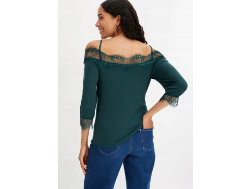 B.P.C bluzka butelkowa zieleń z koronką odkryte ramiona ^48/50