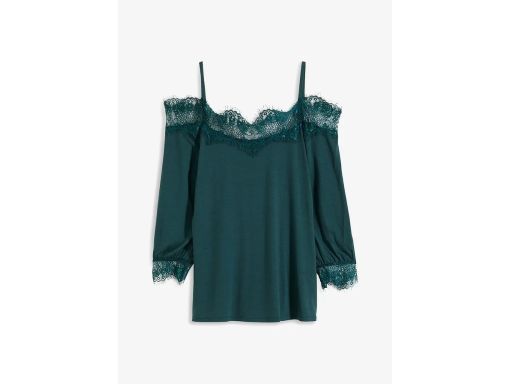 B.P.C bluzka butelkowa zieleń z koronką odkryte ramiona ^48/50