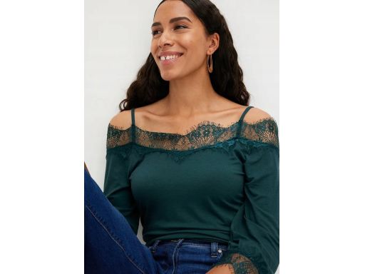 B.P.C bluzka butelkowa zieleń z koronką odkryte ramiona ^48/50