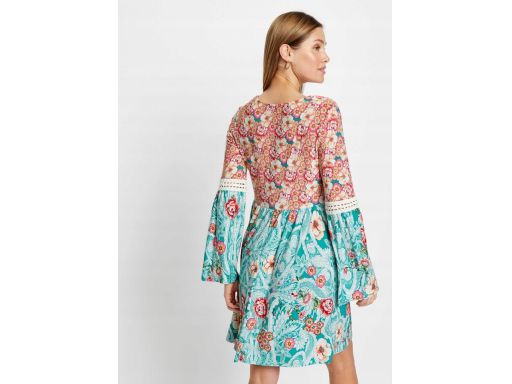 B.P.C sukienka kolorowa we wzory z koronową wstawką ^48/50