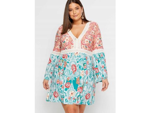 B.P.C sukienka kolorowa we wzory z koronową wstawką ^48/50