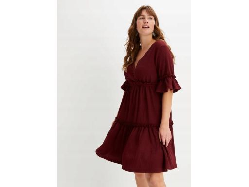 B.P.C brązowa sukienka z lekiej krepy z falbanami ^40/42