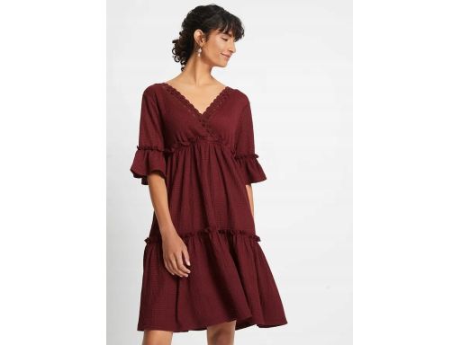 B.P.C brązowa sukienka z lekiej krepy z falbanami ^40/42