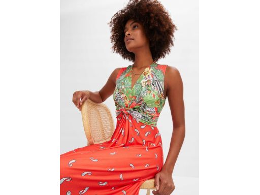 B.P.C długa sukienka maxi czerwona z nadrukiem ^40/42