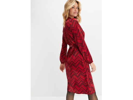 B.P.C sukienka satynowa czerwona w czarne wzory midi 36.
