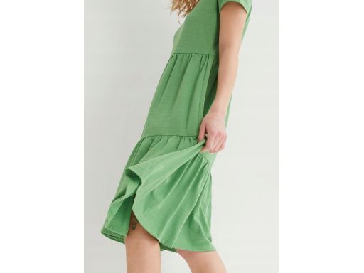B.P.C sukienka shirtowa zielona z falbaną 40/42.