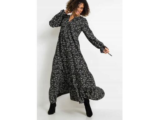 B.P.C sukienka czarna we wzorki z wiskozy długa 36.