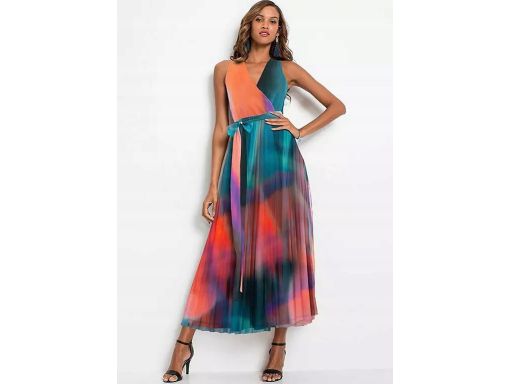 B.P.C długa sukienka plisowana midi letnia kolorowa 40/42.