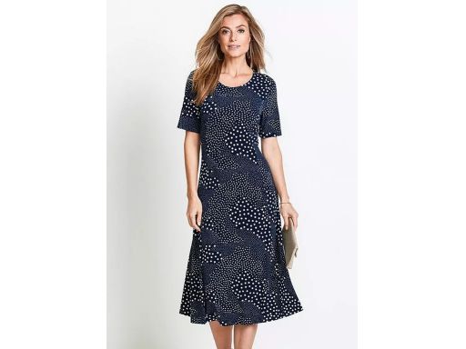 B.P.C granatowa sukienka midi w białe kropki ^40/42