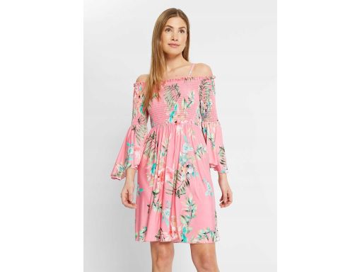B.P.C. Sukienka różowaw kwiaty z odkrytymi ramionami ^36/38