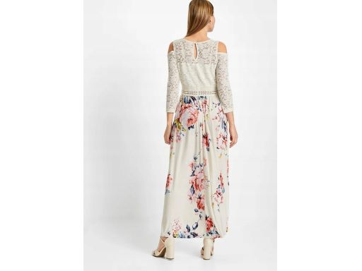 B.P.C długa sukienka w kwiaty z koronką i odkrytymi ramionami 36.