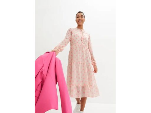 B.P.C sukienka szyfonowa morelowa w neonowy wzór r.42