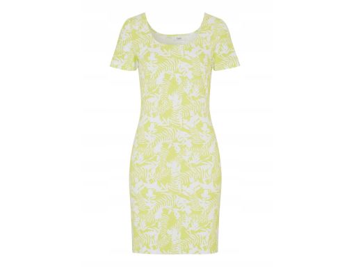 B.P.C sukienka bawełniana biało-limonkowa we wzory 48/50.