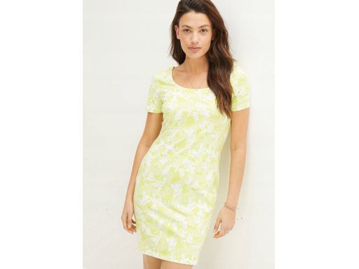 B.P.C sukienka bawełniana biało-limonkowa we wzory 48/50.