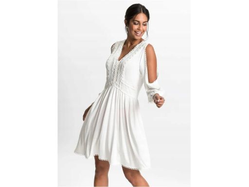 B.P.C sukienka boho z wycięciami i koronką śmietankowa 36/38.