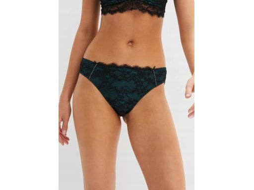 B.P.C majtki figi koronkowe połyskujące czarno-turkusowe r.48/50