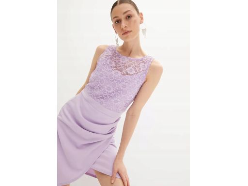 B.P.C ołówkowa sukienka fioletowa z koronką i marszczeniem r.40/42