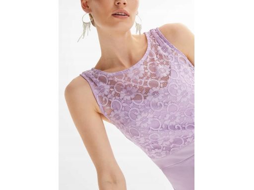 B.P.C ołówkowa sukienka fioletowa z koronką i marszczeniem r.40/42