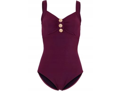 B.P.C śliwkowy kostium jednoczęściowy ze złotymi guzikami r.42(80C)