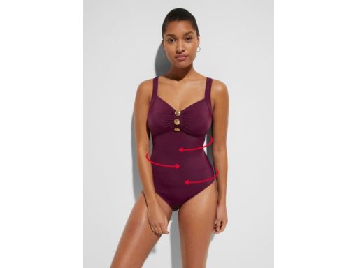 B.P.C śliwkowy kostium jednoczęściowy ze złotymi guzikami r.42(80C)