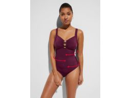 B.P.C śliwkowy kostium jednoczęściowy ze złotymi guzikami r.42(80C)