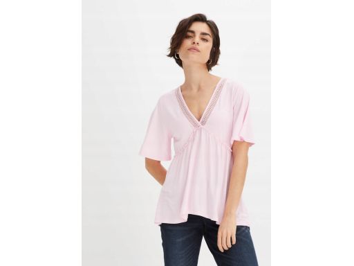 B.P.C różowa bluzka boho z koronką 36/38.