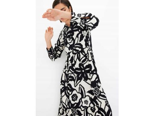 B.P.C sukienka midi z wiskozy we wzory z kołnierzykiem 42.