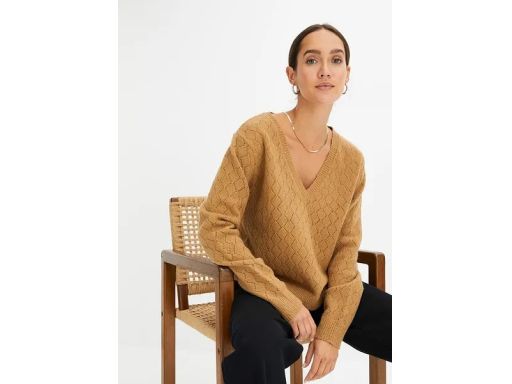 B.P.C sweter ciemny beż z ażurowym wzorem ^36/38