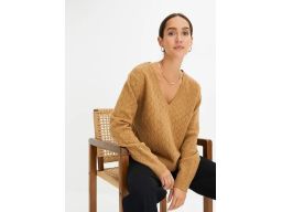 B.P.C sweter ciemny beż z ażurowym wzorem ^36/38