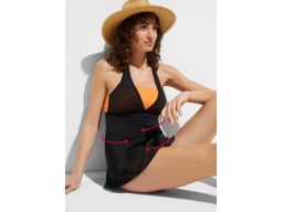 B.P.C czarno-pomarańczowa sukienka kąpielowa siatka r.46