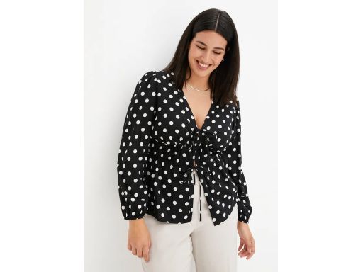 B.P.C czarna bluzka w białe grochy sznurowana ^48