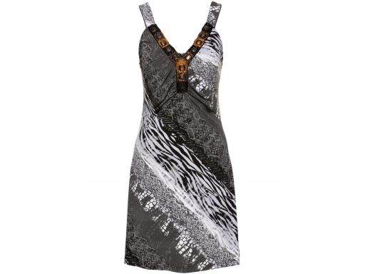 B.P.C sukienka z nadrukiem i aplikacją z kamieni przy dekolcie 36/38.