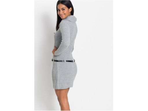 B.P.C sukienka dzianinowa szara z paskiem ^32/34