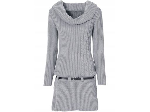 B.P.C sukienka dzianinowa szara z paskiem ^32/34