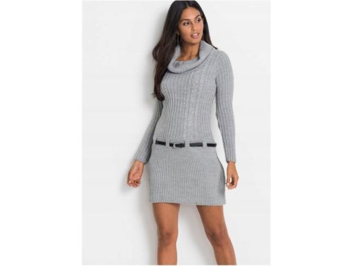 B.P.C sukienka dzianinowa szara z paskiem ^32/34