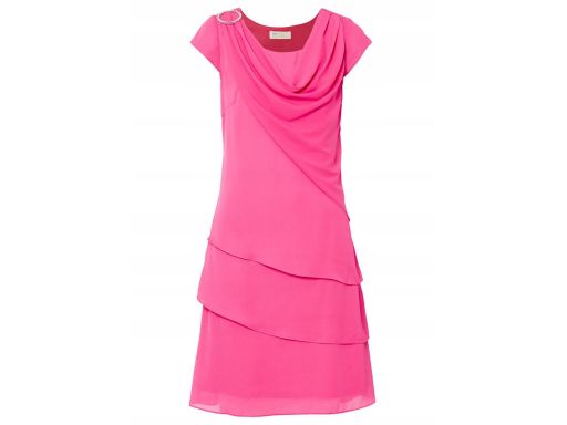 Sukienka szyfon falbany róż r.48