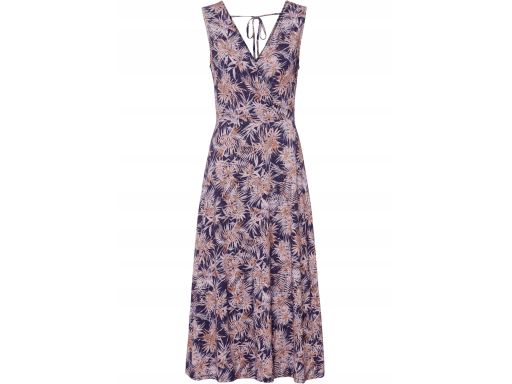 B.P.C sukienka midi z wiskozy czarna w kolorowe liście r.44/46