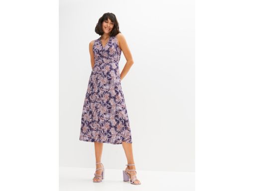 B.P.C sukienka midi z wiskozy czarna w kolorowe liście r.44/46