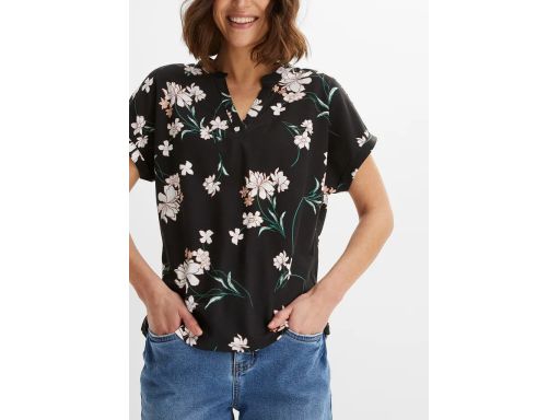B.P.C bluzka bez rękawów czarna w kwiatki 32/34.
