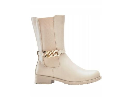 B.P.C krótkie kozaki beżowe ze złotym łańcuchem r.42