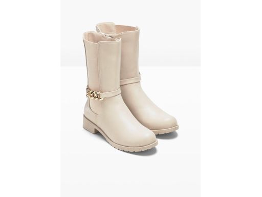 B.P.C krótkie kozaki beżowe ze złotym łańcuchem r.42