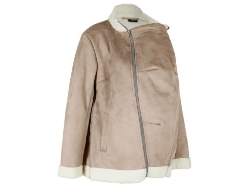 B.P.C beżowa kurtka z eko kożuszka ciążowa z panelem na dziecko ^42