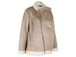 B.P.C beżowa kurtka z eko kożuszka ciążowa z panelem na dziecko ^42