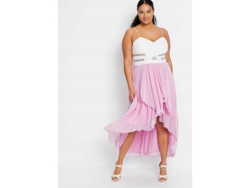 B.P.C Sukienka biało-różowa dłuższy tył modna ^44