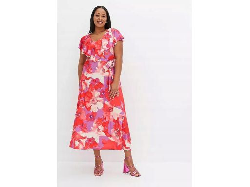 B.P.C sukienka kolorowa midi z falbanką 40/42.