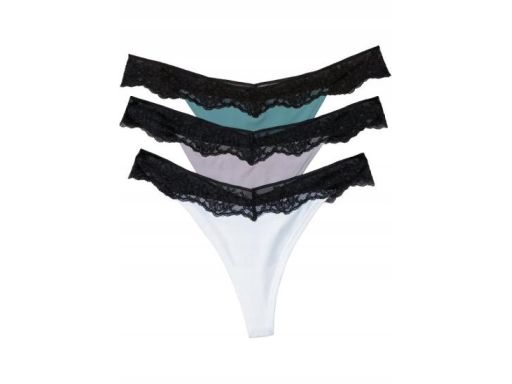 B.P.C 3-pak stringi bawełniane z koronką ^32/34