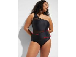 B.P.C kostium kąpielowy asymetryczny czarny na jedno ramię z siateczką